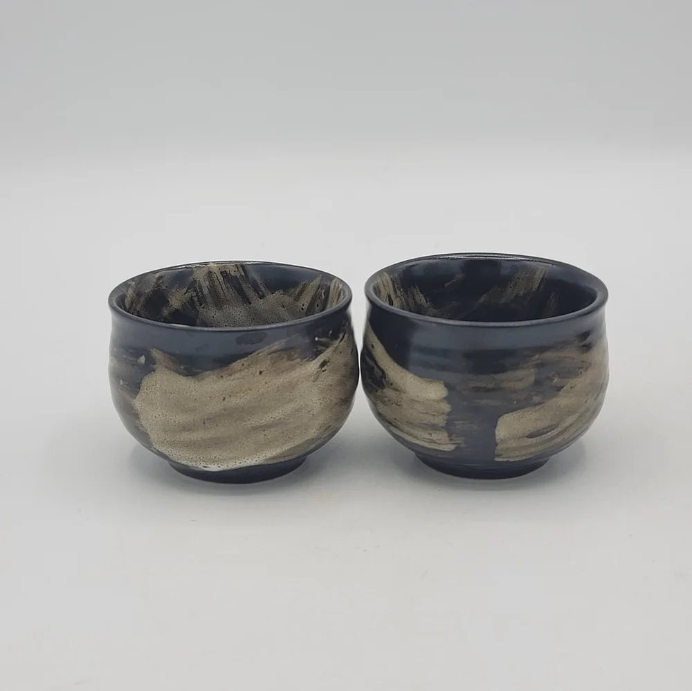 Black & Bronze Japanese Style Sake Set – Tokkuri & Ochoko Cups, 3 Pc Set Vintage